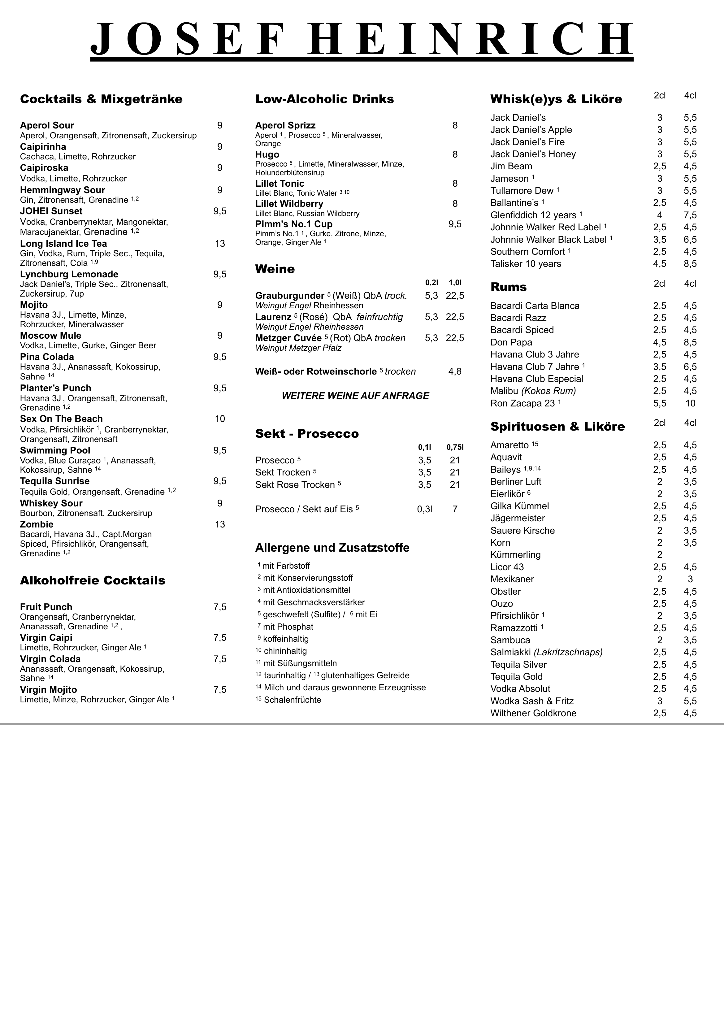 Getränkekarte Seite 2